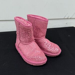 UGG Pink Glitter Leopard Print Classic Short Boots